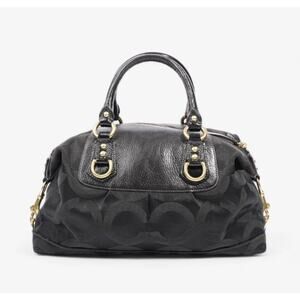 Vintage Coach Madison Black Canvas & Leather Shoulder Satchel Bag Purse Medium